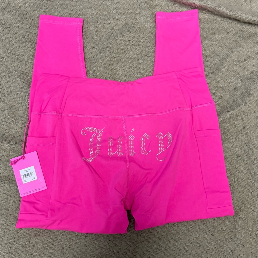 Juicy Couture Sport Pink Leggings with Rhinestone Logo & Pockets - Size L (NWT)